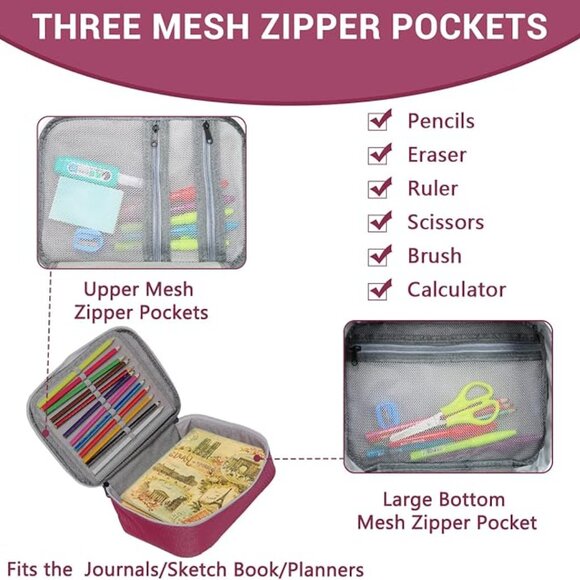 Vaschy Pencil Case Large Capacity Pen Holder Pouch with Mesh Pockets - Picture 5 of 7